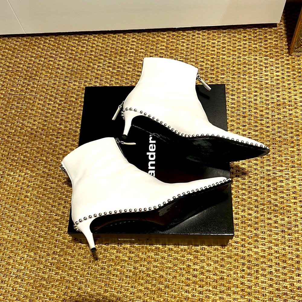 Alexander Wang White low calf booties with kitten heels